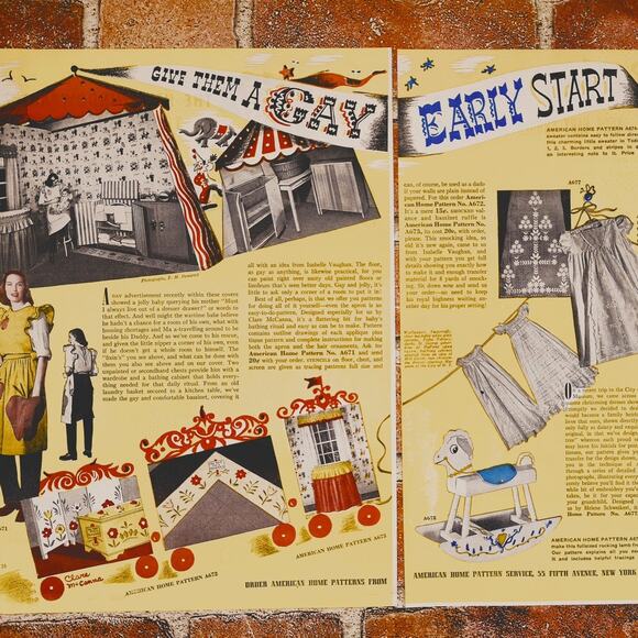 1944 "Give Them A Gay Early Start" Vtg Print Ad for Craft Patterns - 2-Pages - Picture 1 of 7